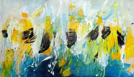 SOLD (UK) Yellow Breeze, Acrylic on unstretched raw canvas, 159x 92 cm